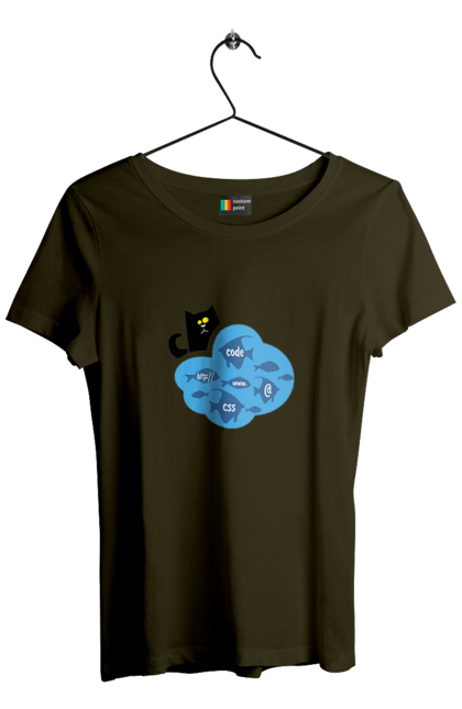 Футболка жіноча з принтом "Кіт програміст". Angular, c, css, html, it, javascript, jquery, php, python, react, svelt, vue, айтишник, айті, гумор, код, кодувати, прогер, програміст, програмісти, ти ж, ти ж програміст, тиж програміст. 2070702