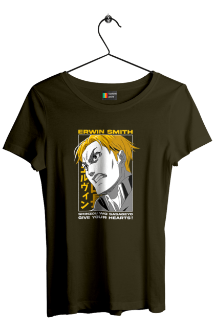 Футболка жіноча з принтом "Атака титанів Ервін". Attack on titan, erwin, erwin smith, shingeki no kyojin, аніме, атака титанів, вторгнення гігантів, ервін, ервін сміт, манга. 2070702