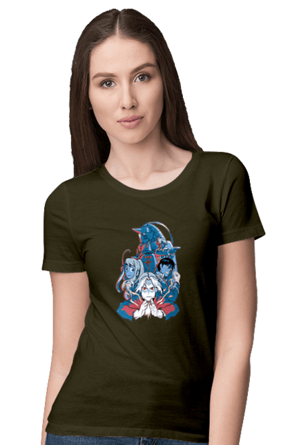 Women's t-shirt with prints Fullmetal Alchemist. Adventures, alphonse elric, anime, edward elric, fullmetal alchemist, light novel, manga, steampunk. 2070702