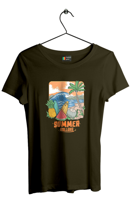 Women`s t-shirt with prints Summer Holidays. Palm, sea, summer, waves. 2070702