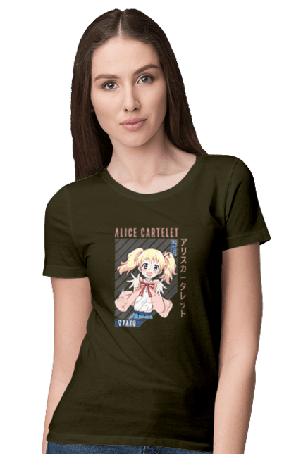 Футболка жіноча з принтом "Золота мозаїка Аліса Картелет". Alice cartelet, anime, kiniro mosaic, kinmoza, manga, аліса, аліса картелет, аніме, золота мозаїка, манга. 2070702