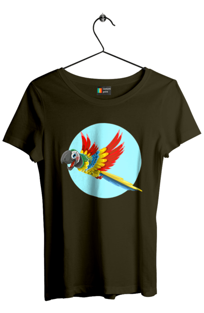 Women`s t-shirt with prints Parrot. Cockatoo, colored parrot, colorful parrot, flying parrot, parrot. 2070702