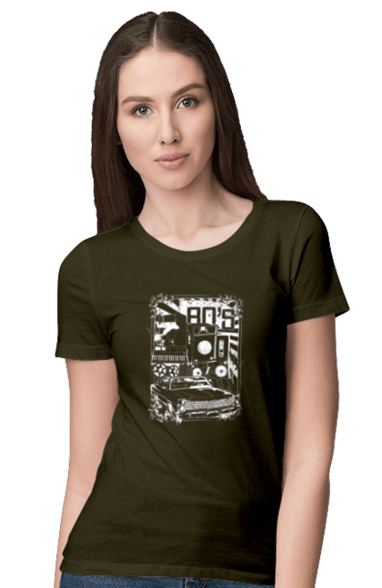 Women`s t-shirt with prints 80 E, Machine And Music. 80, 80s, machine, music. 2070702
