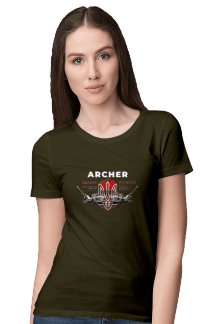 Футболка жіноча з принтом "Archer". Archer, bayraktar, caesar, himars, javelin, nlaw, patriot, weapon, zaluzhny. 2070702