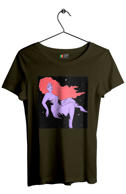 Футболка жіноча з принтом "Фіолетова Дівчина В Чорній Дирі". Дівчина, лапають. 2070702