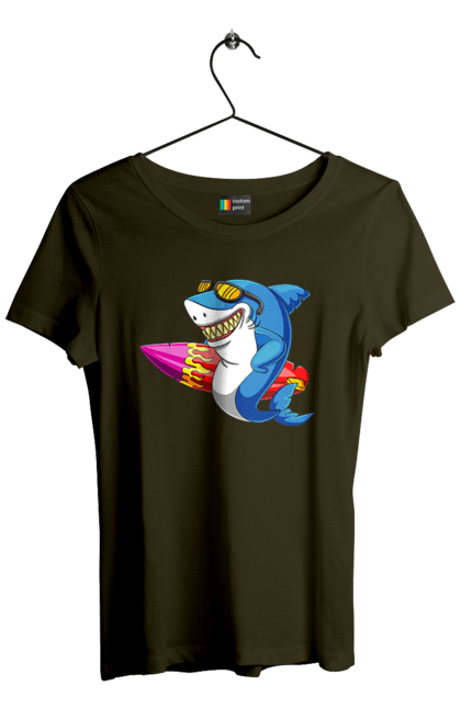 Women`s t-shirt with prints Shark With Glasses Surfing. Glasses, shark, summer, surfing. 2070702