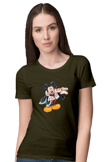 Women's t-shirt with prints Mickey Mouse and Minnie Mouse. Cartoon, disney, mickey, mickey mouse, minnie mouse. 2070702