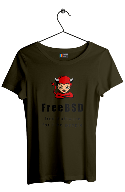Футболка жіноча з принтом "Freebsd Для Вільних". Bsd, freebsd, unix, адміністратор, айті, айтішник, безкоштовна, безкоштовно, бестія, вільна, демон, демонесса, доступність, незалежність, операційна система, ос, програміст, програмне забезпечення, свобода, сисадмін, система, системний адміністратор, софт, текст, червоний, чорний. 2070702