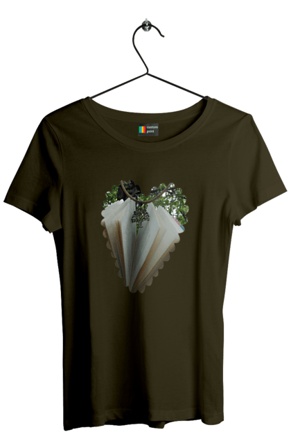Women`s t-shirt with prints Book valentine. Books, decoration, heart, heart shape, love, nature, reading, wood. 2070702
