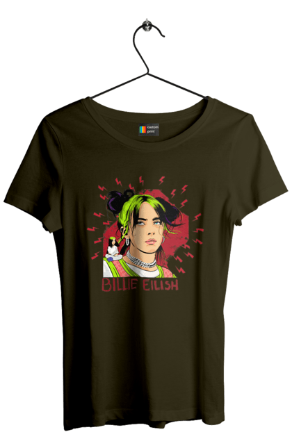 Футболка жіноча з принтом "Біллі Айліш". Біллі айліш, логотип біллі айліш, принт біллі айліш, співачка біллі айліш. 2070702
