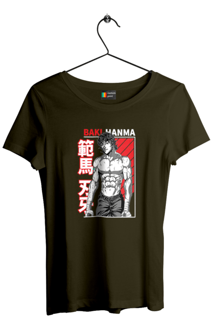 Women's t-shirt with prints Hanma Baki. Anime, baki fighter, hanma baki, manga, martial arts, tv series. 2070702