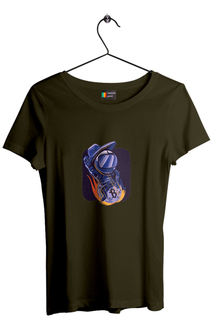 Футболка жіноча з принтом "Космо біткоїн". Биткоин, бінарний, біткоїн, біткойн, валюта, гроші, крипто, програміст, хакер. 2070702