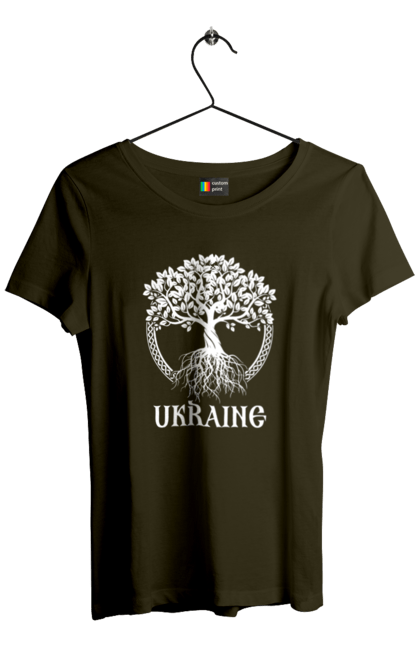 Футболка жіноча з принтом "Дерево Україна". Дерево, дерево з корінням, дерево україна, зсу, патріотична, україна, українська. 2070702