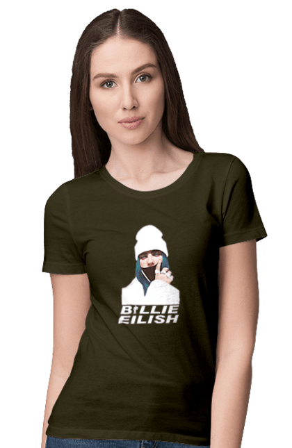 Футболка жіноча з принтом "Біллі Айліш". Біллі айліш, логотип біллі айліш, принт біллі айліш, співачка біллі айліш. 2070702