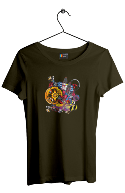 Women`s t-shirt with prints Carparts. Auto parts, car, carparts, drive, drug, machine, race. 2070702