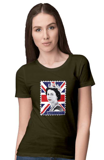 Women's t-shirt with prints Queen Elizabeth II. Britain, british, england, platinum jubilee, queen, queen elizabeth, queen elizabeth ii, rip queen elizabeth. 2070702