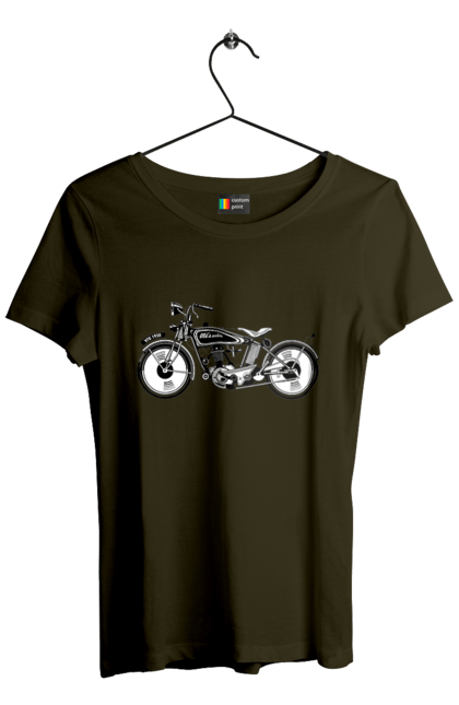 Футболка жіноча з принтом "Мотоцикл Ретро". Мото, мотоцикл, ретро. 2070702