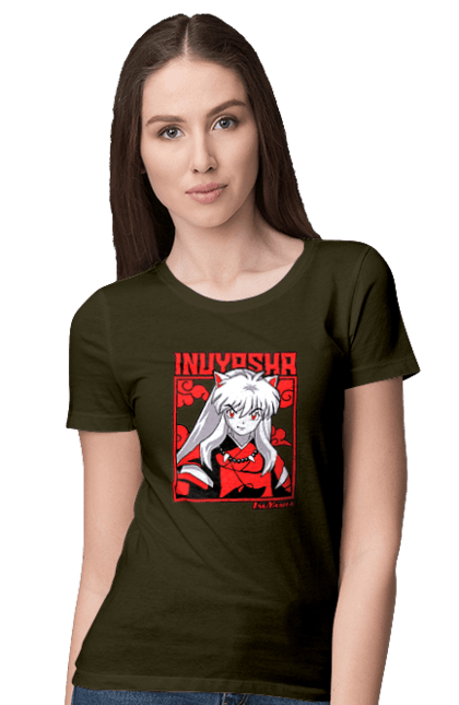 Футболка женская с принтом Inuyasha. Anime, inuyasha, manga, rumiko takahashi, аниме, демон-хранитель, манга, румико такахаси. 2070702