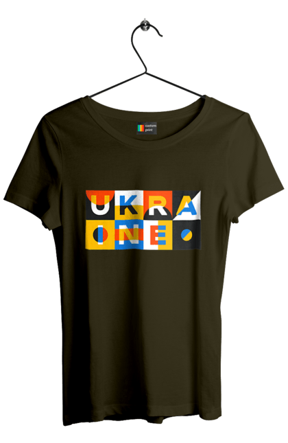 Футболка жіноча з принтом "Україна". Напис україна, символ україни, текст україна, україна. 2070702