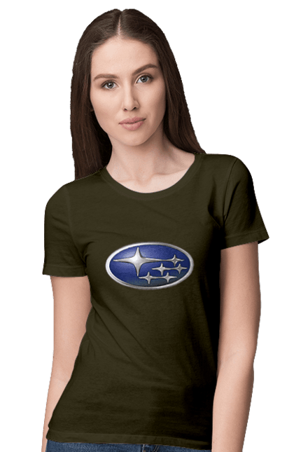 Women`s t-shirt with prints Subaru. Auto, logotype, subaru. 2070702