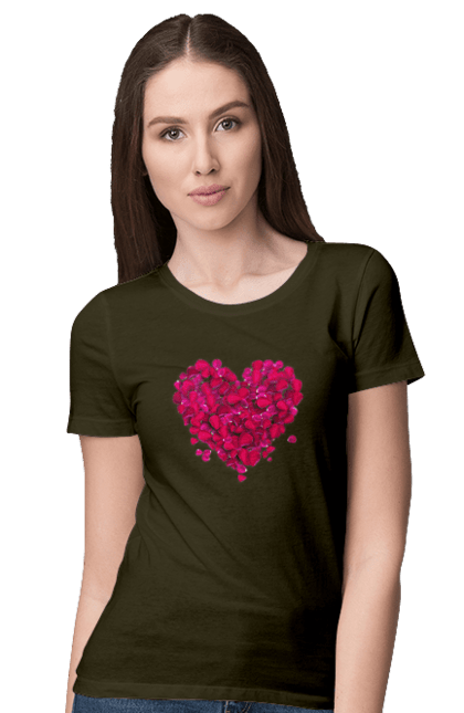 Women`s t-shirt with prints Heart From Rose Petals. Petals, rose flower. 2070702