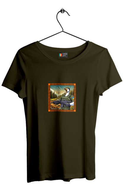 Футболка жіноча з принтом "Гусячий десант". Біологічна зброя, бойові гуси, військовий гусак, гусячий десант, зброєні сили, прапор, символіка, україна. 2070702