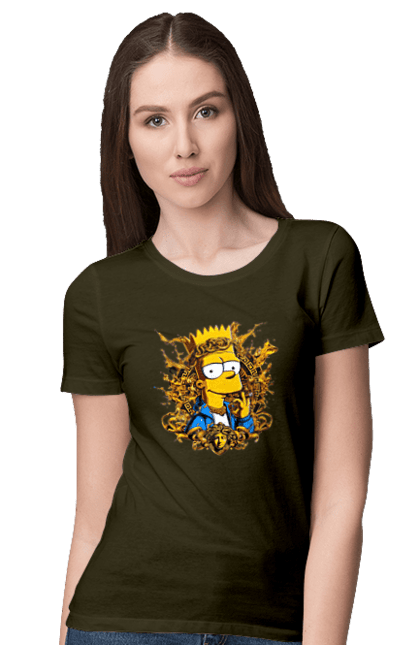 Women's t-shirt with prints Bart Simpson Versace. Bart, cartoon, serial, simpson, versace. 2070702