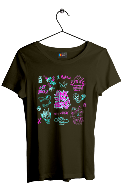 Women`s t-shirt with prints Arcane. Animated series, arcane, fantasy, fortiche, jinx, league of legends, riot games, violet. 2070702