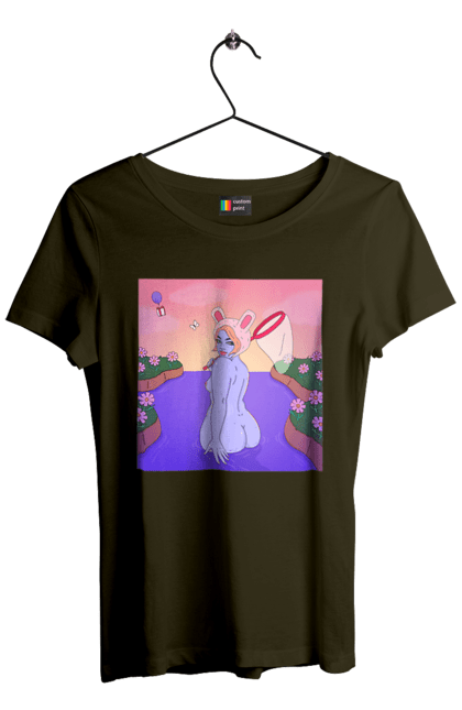 Women`s t-shirt with prints Purple Girl On The Hunt. Girl, naked, net. 2070702