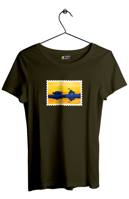 Футболка жіноча з принтом "Нова марка, трактор що тягне танк". Добрий вечір, доброго вечора, марка, марка україни, марка укрпочта, ні війні, трактор тягне танк, тракторні війська, укрпочта. 2070702