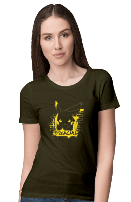 Women's t-shirt with prints Pikachu. Anime, game, manga, nintendo, pikachu, pokemon. 2070702