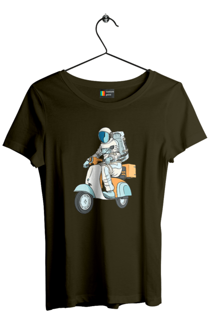 Women`s t-shirt with prints Astronaut on a motorcycle. Cosmonaut, motorcycle, space. 2070702