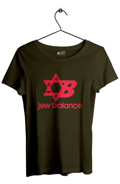 Футболка жіноча з принтом "Jew Balance Red". New balance, гумор, еврейські, жарти, жартівливі, літні, прикольні, червоний. 2070702