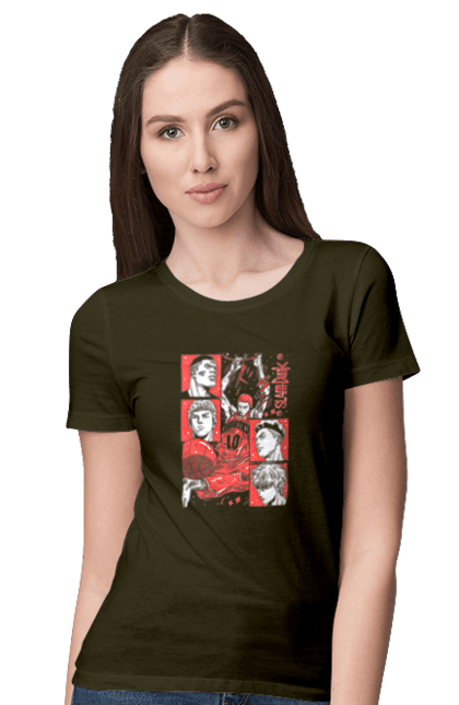 Women's t-shirt with prints Slam Dunk. Anime, basketball, comedy, manga, school, shonen, slam dunk, sports anime. 2070702