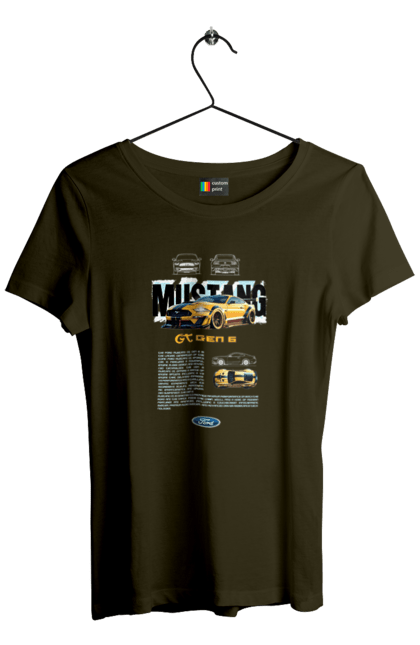 Women's t-shirt with prints Ford Mustang Gen 6. Automobile, car, ford, gen 6, mustang, pony car. 2070702