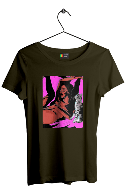 Футболка женская с принтом Девушка Получает Удовольствие. 18, голая, кошка, страсть, удовольствие. 2070702