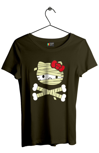 Women's t-shirt with prints Hello Kitty Halloween. Brand, cat, character, halloween, halloween, hello kitty, kitten, kitty, mummy. 2070702