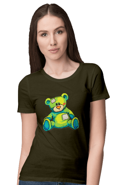 Women's t-shirt with prints Teddy bear. Animal, bear, gift, kisses, old, patches, teddy, teddy bear, toy, vintage. 2070702