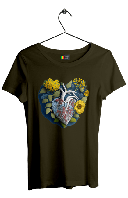 Футболка жіноча з принтом "Серце квіти". Люблю україну, перемога україни, серце, символи україни, соняшник, традиції україни, україна. 2070702