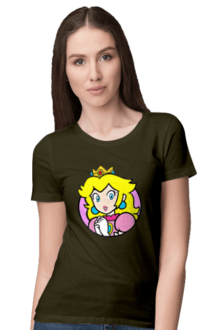 Футболка женская с принтом Марио Принцесса Пич. Mario bros, nintendo, princess peach, super mario bros, братья супер марио, игра, марио, персонаж, принцесса пич. 2070702