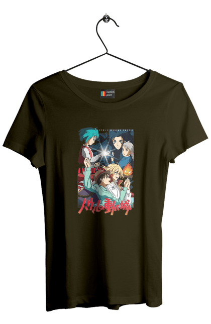 Women's t-shirt with prints Howl's Moving Castle. Calcifer, cartoon, ghibli, haul, howl`s moving castle, moving castle, novel, sophie. 2070702