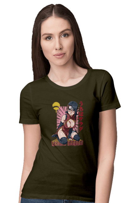 Women's t-shirt with prints Boruto Sarada Uchiha. Anime, boruto, manga, sarada uchiha, tv series, uchiha. 2070702