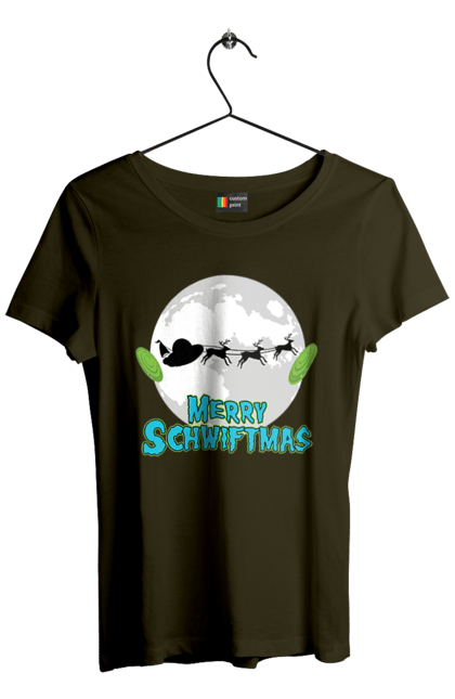 Women`s t-shirt with prints Rick and Morty Merry Christmas!. Adventures, black humor, cartoon, christmas, merry christmas, rick, rick and morty, santa claus, sci-fi, tragicomedy. 2070702