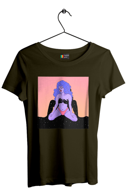 Футболка жіноча з принтом "Фіолетова Дівчина В Трусиках". Інопланетянка, у трусах. 2070702