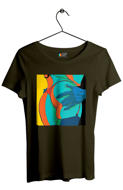 Футболка жіноча з принтом "Жіноча Попа В Чоловічих Руках". Гола, жопа, ляпас. 2070702