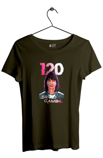 Футболка жіноча з принтом "Гра в кальмара Чо Хьон Чу". 120, cho hyun-ju, netflix, squid game, гра в кальмара, гравець 120, нетфлікс, серіал, чо хьон чу. 2070702