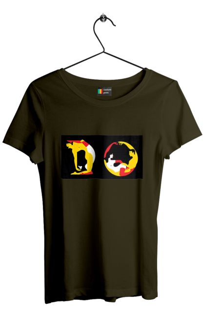 Women`s t-shirt with prints Stretching For An Adult. Poses, stretching. 2070702