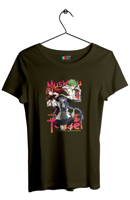 Women's t-shirt with prints Mushoku Tensei. Anime, eris, jobless reincarnation, mushoku tensei, roxy, sylphiette. 2070702