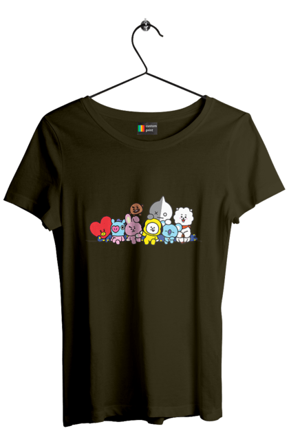 Футболка жіноча з принтом "BTS & BT21". Bt21, bts, k pop, line, бт21, бтс, іграшка, к-поп, лайн, персонажі. 2070702