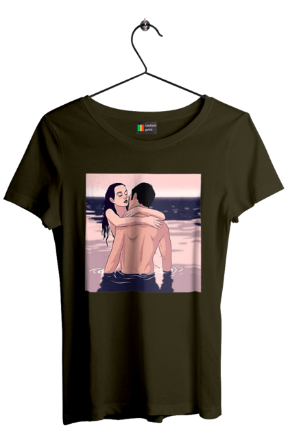 Футболка жіноча з принтом "Парочка Обнімається В Річці". Голо, кохання, пара. 2070702